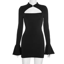 Load image into Gallery viewer, Women Skinny Hollow Out Cutout out Flared Long Sleeve Mini Low Cut Sexy Sheath Dress Women