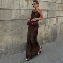 Load image into Gallery viewer, Sexy Long Suspender Dress Women Satin Drape Lace up off Shoulder Sleeveless High Waist Dress