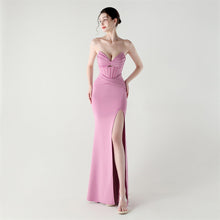 Load image into Gallery viewer, Boning Corset Waist Tube Top Heart Collar Hollow Out Cutout out Strap Cocktail Wedding Red Carpet Evening Dress