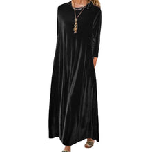 Load image into Gallery viewer, Spring Gold Velvet Slimming Crew Neck Maxi Dress