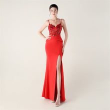 Load image into Gallery viewer, Satin Cloth Applique Bead Tube Boning Corset Waist Tight Folding Craft Evening Dress Strapless Sexy Dinner Social