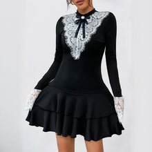 Load image into Gallery viewer, Autumn Lace Bow Patchwork Socialite French Party Elegant Dress
