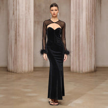 Load image into Gallery viewer, Dress Two Piece Semi Transparent Mesh Top Velvet Tube Top Dress Dinner Light Luxury Cheongsam