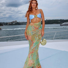 Load image into Gallery viewer, Spring Sexy Strap Stitching Cropped Outfit Printed Dress Contrast Color Backless Dress