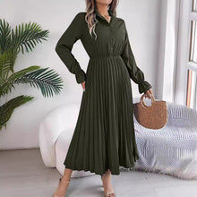 Load image into Gallery viewer, Autumn Winter Casual Collared Button Long Sleeve Cinched Pleated Maxi Dress Women Clothing