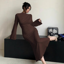 Load image into Gallery viewer, Sexy Minimalist Dress Slim Fit Wild Bell Sleeve Half Turtleneck Sheath Dress