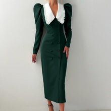 Load image into Gallery viewer, Spring Color Contrast Cardigan Sheath Dress Women Doll Collar Long Sleeve High Waist French Dress