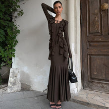 Load image into Gallery viewer, Women Clothing Autumn Ruffles Lace up Long Sleeve Waist Dress