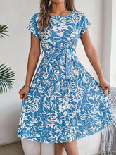 Load image into Gallery viewer, Spring Summer Elegant Floral Short Sleeve Large Hem Pleated Dress Women Clothing