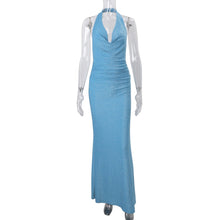 Load image into Gallery viewer, Fall Women Clothing Sexy Backless Halter Swing Collar Solid Color High Waist Slim Hip Long Dress