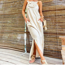 Load image into Gallery viewer, Spring Summer Strap Three Dimensional Floral Strap Cotton Linen Sleeveless Dress for Women