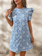 Load image into Gallery viewer, Summer Women Bubble Sleeve Texture Jacquard round Neck Retro Dress