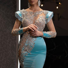 Load image into Gallery viewer, Daily Light Blue Fishtail Banquet Long Alluvial Gold Series Slimming Annual Party Evening Dress Women