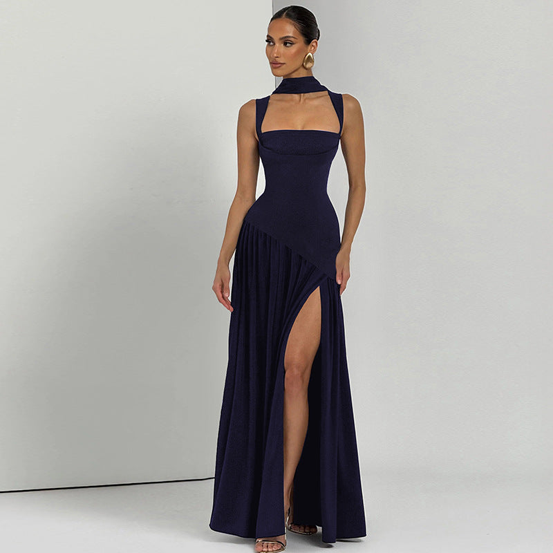 Women Clothing Winter Camisole Slim Solid Color Split Ribbon Dress Women