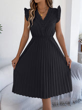 Load image into Gallery viewer, Women Clothing Spring Summer Casual Lace V neck Wooden Ear Cinched Pleated Dress
