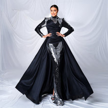 Load image into Gallery viewer, High End Long Sleeve Crew Neck Long Sequined Cocktail Fishtail Evening Dress Bridesmaid Dress Women