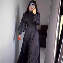 Load image into Gallery viewer, Autumn Waist Solid Color Long Sleeve Slim Fit Belt Retro Dress