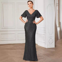 Load image into Gallery viewer, Sexy V Neck Sequ Floor Length Evening Dress Elegant Split Cocktail Party Party Dress