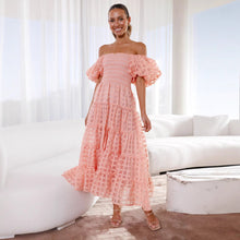 Load image into Gallery viewer, Women One Neck Lantern Sleeve Layer Stitching Dress