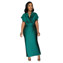 Load image into Gallery viewer, Women Wear V neck Short Sleeve Elegant Slim Back Slit Dress