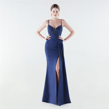 Load image into Gallery viewer, Deep V Plunge Waist Tight High Slit Sequin Embroidered Strap Slim Fit Elegant Evening Dress