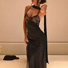 Load image into Gallery viewer, Sexy Lace Stitching Seductive V neck Backless Dinner Sling Dress Dress with Scarf