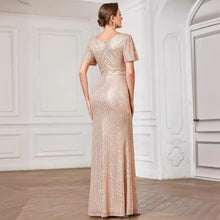 Load image into Gallery viewer, Sexy V Neck Sequ Floor Length Evening Dress Elegant Split Cocktail Party Party Dress