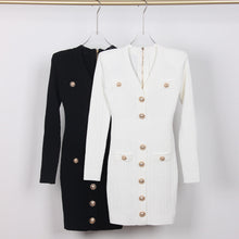 Load image into Gallery viewer, High Quality Knitted Fabric V neck Slim Fit Slimming Long Sleeves Dress
