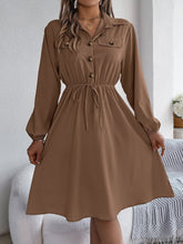 Load image into Gallery viewer, Real Shot Autumn Winter Casual Button Lace up Waist Controlled Long Sleeves Shirt Dress Women Clothing