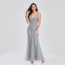 Load image into Gallery viewer, Evening Dress V neck Tulle Embroidered Sequ Sexy Mermaid Prom Dress Women Formal Dress