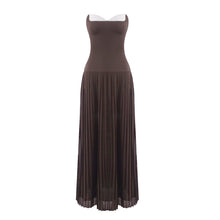 Load image into Gallery viewer, Fall Women Clothing French off Shoulder Ruffled White Coffee Color Matching Pleated Tube Top Dress