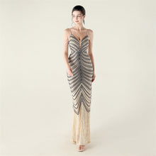 Load image into Gallery viewer, Deep V Plunge neck Wave Gradient Sequin Evening Dress Positioning Floral Cutting Craft Beaded Cocktail Battle Gown