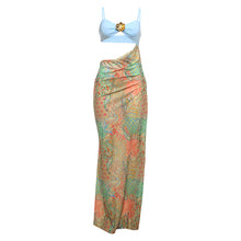 Load image into Gallery viewer, Spring Sexy Strap Stitching Cropped Outfit Printed Dress Contrast Color Backless Dress