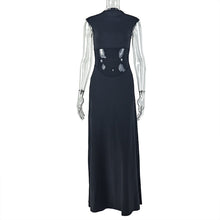Load image into Gallery viewer, Solid Color Waist Tight Women Clothing Sleeveless Elegant All Matching A line Dress Patchwork Turtleneck Street Maxi Dress