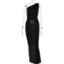 Load image into Gallery viewer, Women Wear Maxi Dress Sexy One Shoulder Pleated Sheath Dress