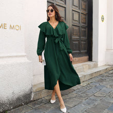 Load image into Gallery viewer, Ruffled V neck Long Sleeve Dress Wrap Split Expansion Maxi Dress Women Women Clothing