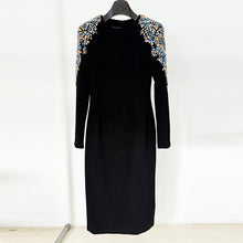 Load image into Gallery viewer, Autumn Winter Star Heavy Industry Beads Diamond Embedded Long Sleeve Mid Length Dress