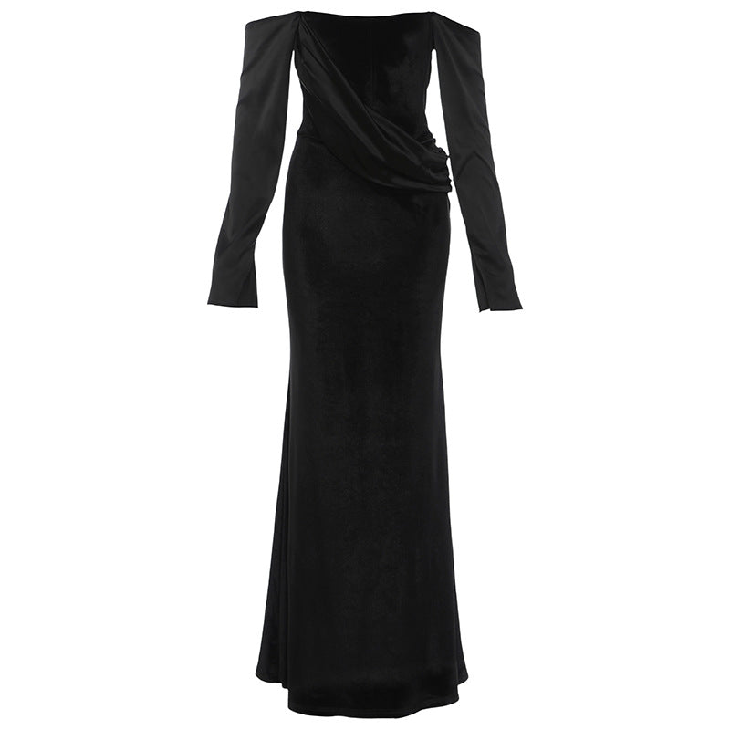 Autumn Winter Women Clothing High Class Elegant Slim Fit Backless off Shoulder Tube Top Long Sleeve Dress Women