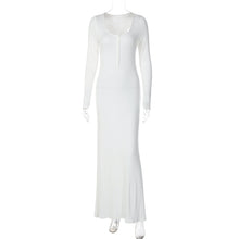 Load image into Gallery viewer, Solid Color Comfort Slim Fit Buttoned U Neck Long Sleeved Sheath Elegant Dress Women Clothing