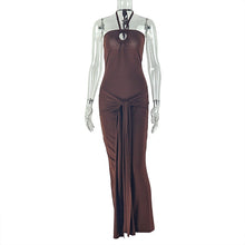 Load image into Gallery viewer, Women Clothing Lace up Pleated Slim Fit Corset Hip Hanging Collar Sleeveless Backless Solid Color Maxi Dress