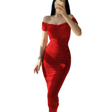 Load image into Gallery viewer, Solid Color Dress Elegant Summer Women Clothing off-Shoulder Pleated Dress