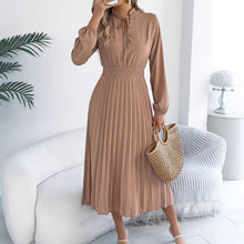 Load image into Gallery viewer, Women Clothing Spring Summer Elegant Lace up Lantern Sleeve Long Pleated Dress