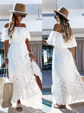 Load image into Gallery viewer, Bohemian Lace Dress White Beach Dress Tube Top off-Shoulder Sexy Dress for Women Eyelet Embroidery