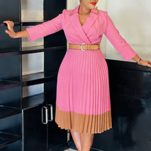Load image into Gallery viewer, Women Clothing Winter Elegant Elegant Blazers Collar Color Matching Pleated Dress