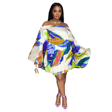 Load image into Gallery viewer, Spring Summer Off Shoulder Loose Elastic Printing Batwing Shirt Long Sleeve Dress