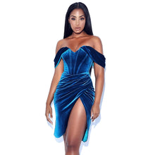 Load image into Gallery viewer, Off Shoulder Korean Velvet Boning Corset Dress Split Evening Dress Women Sexy