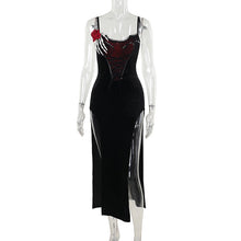 Load image into Gallery viewer, Women Clothing Autumn Halloween Dark Slightly Transparent Spider Web Smock Top Gothic Two Piece Dress Set