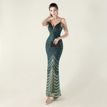 Load image into Gallery viewer, Deep V Plunge neck Wave Gradient Sequin Evening Dress Positioning Floral Cutting Craft Beaded Cocktail Battle Gown