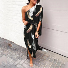 Load image into Gallery viewer, Summer Loose off Shoulder Waist Trimming Printing Dress Women