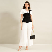 Load image into Gallery viewer, Shirt Long Twet Summer Elegant Office Black White Color Matching Women Clothing